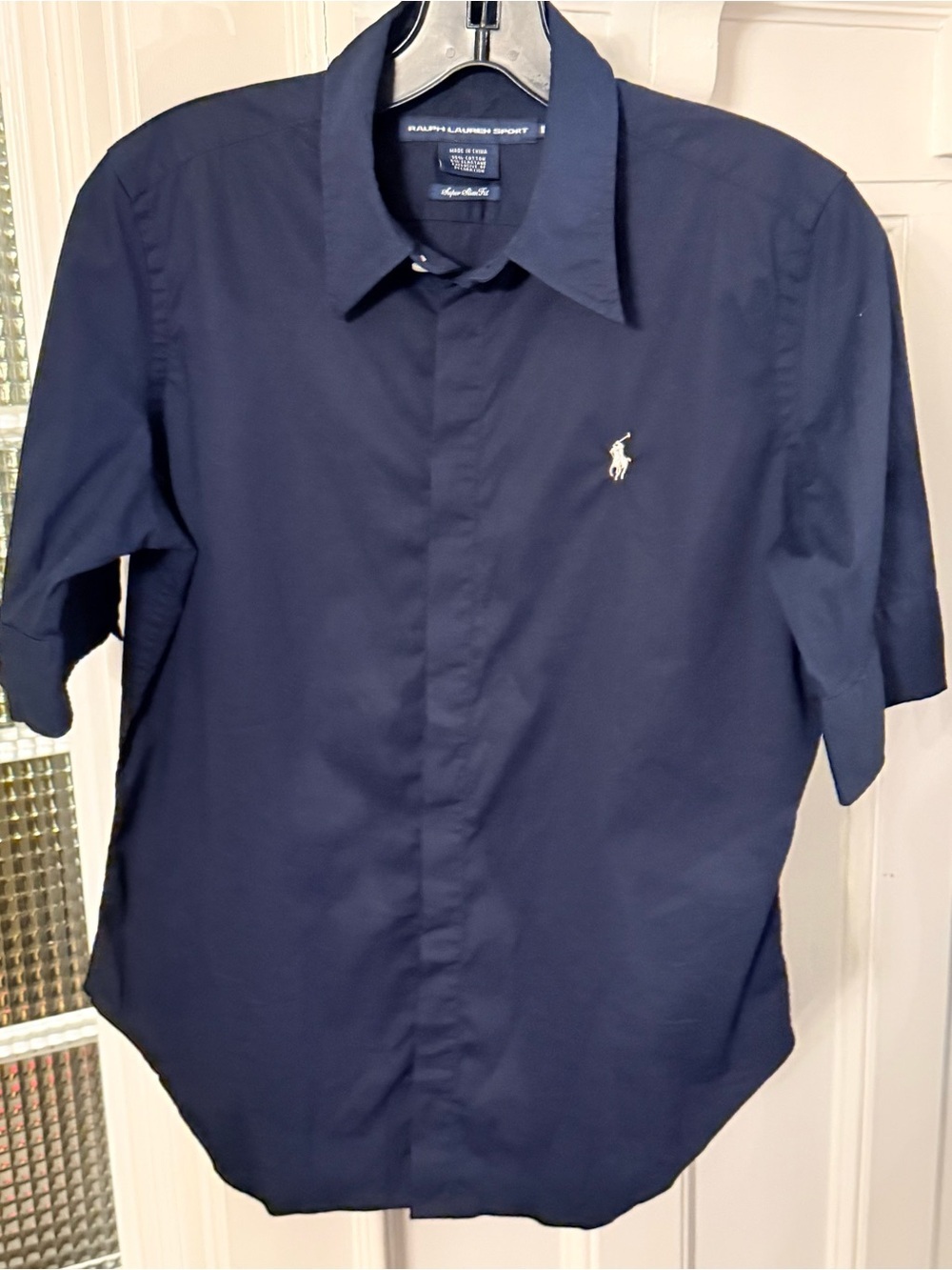 Ralph Lauren Sport Women’s Navy Blue Button Down Short S/S Pony Logo Sz 10 EUC - Picture 3 of 10